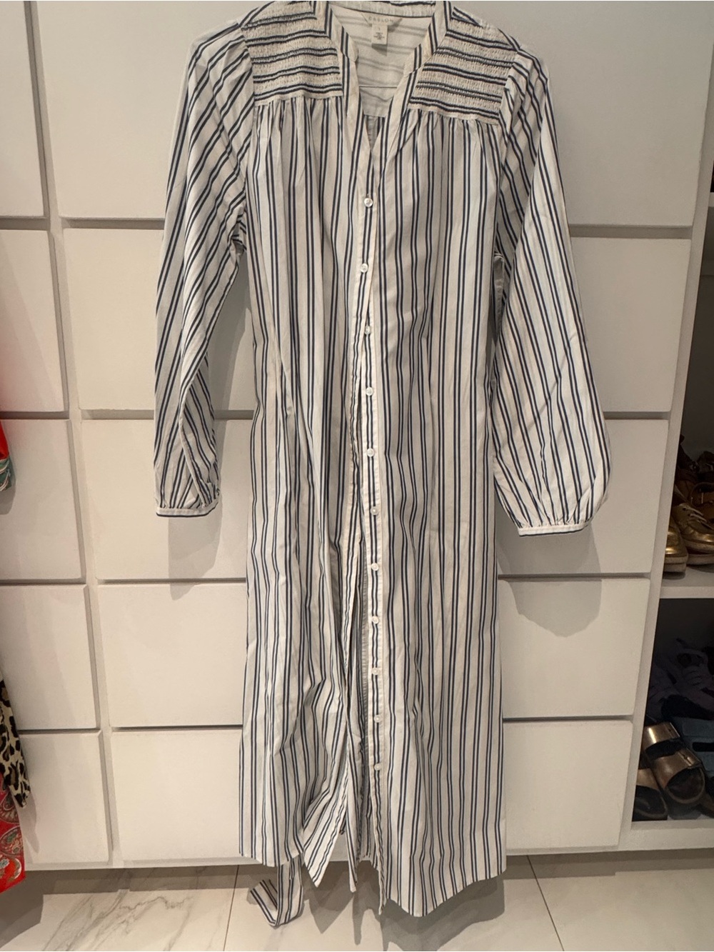 Caslon White and Navy Striped Maxi Shirt Dress